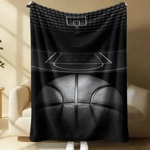 3D Black Basketball Oversized Flannel Blanket, Grey Court Print Soft Cozy Throw Blanket for Bed Sofa Couch, Warm Lightweight Oversized Bed Cover for Boys Room Decor