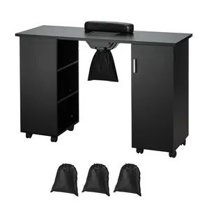 VEVOR Manicure Table,  Nail Table Station with Electric Dust Collector, Moveable Nail Tech Desk with 8 Wheels (4 Lockable), 3 Dust Bag & Wrist Rest, MDF Nail Art Workstation for Spa Beauty Salon, Black