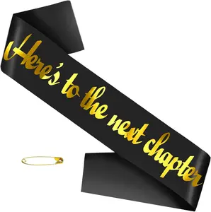 Here's to Your Next Chapter Sash with , Black Good Luck & Congratulation Sash for Graduation,  Job & Retirement Parties Supplies, Decorations, Ideas, Gifts, Jokes and Favors
