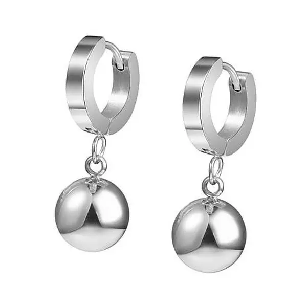 Stately Steel Stainless Steel Polished Ball Drop Earrings