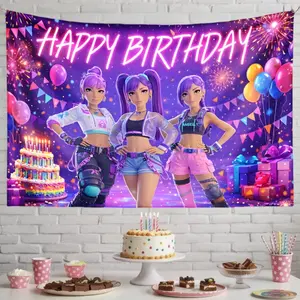 2D Flat Banner, 1 piece - Birthday Background Cloth for K-POP Birthday Party. Horizontal banner suitable for birthdays, anniversaries, weddings, home decoration, indoor and outdoor use. Photography prop. tapestry funny room tapestry durable man