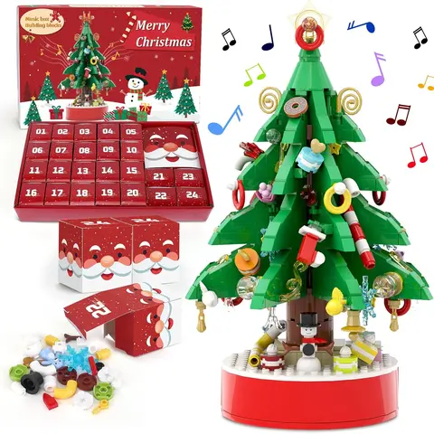 Advent Calendar 2025 Kids & Adult, 24 Pack Christmas Tree Building Blocks with Music, Christmas Countdown Calendar, Ideal Gift for 3 4 5-7 8-12 Boys and Girls birthday gift