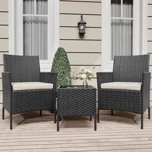 3 Piece Patio Set, PE Rattan Patio Conversation Set with 2 Chairs and 1 Coffee Table, Outdoor Patio Furniture Set for Patio Front Porch Balcony Bistro
