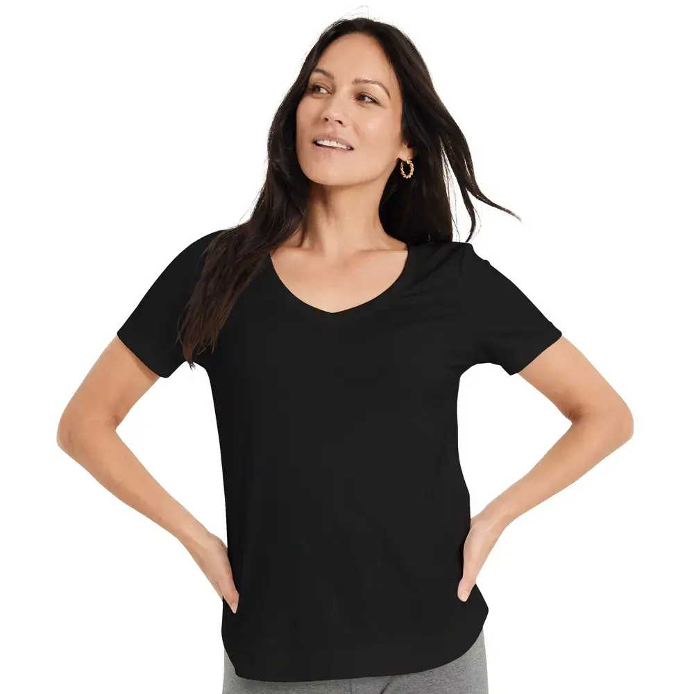 Jockey Women's EVERACTIVE V-Neck Sports T-Shirt - Polyester, Modal, Spandex Tops with Casual Style for Professional Sports & Outdoor Activities, Fabric