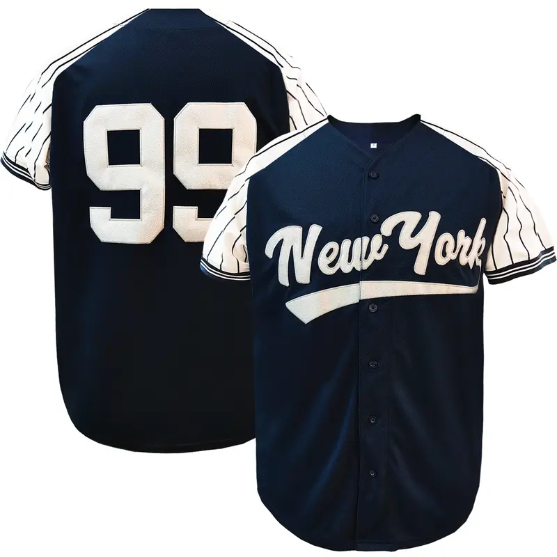Men's 99 Letter & Number Embroidered Baseball Jersey, Stylish Jersey, Casual Breathable Short Sleeve Baseball Top, Breathable Athletic Top for Training Competition Party, Unisex Sportswear for Spring & Fall, Embroidery Sportswear