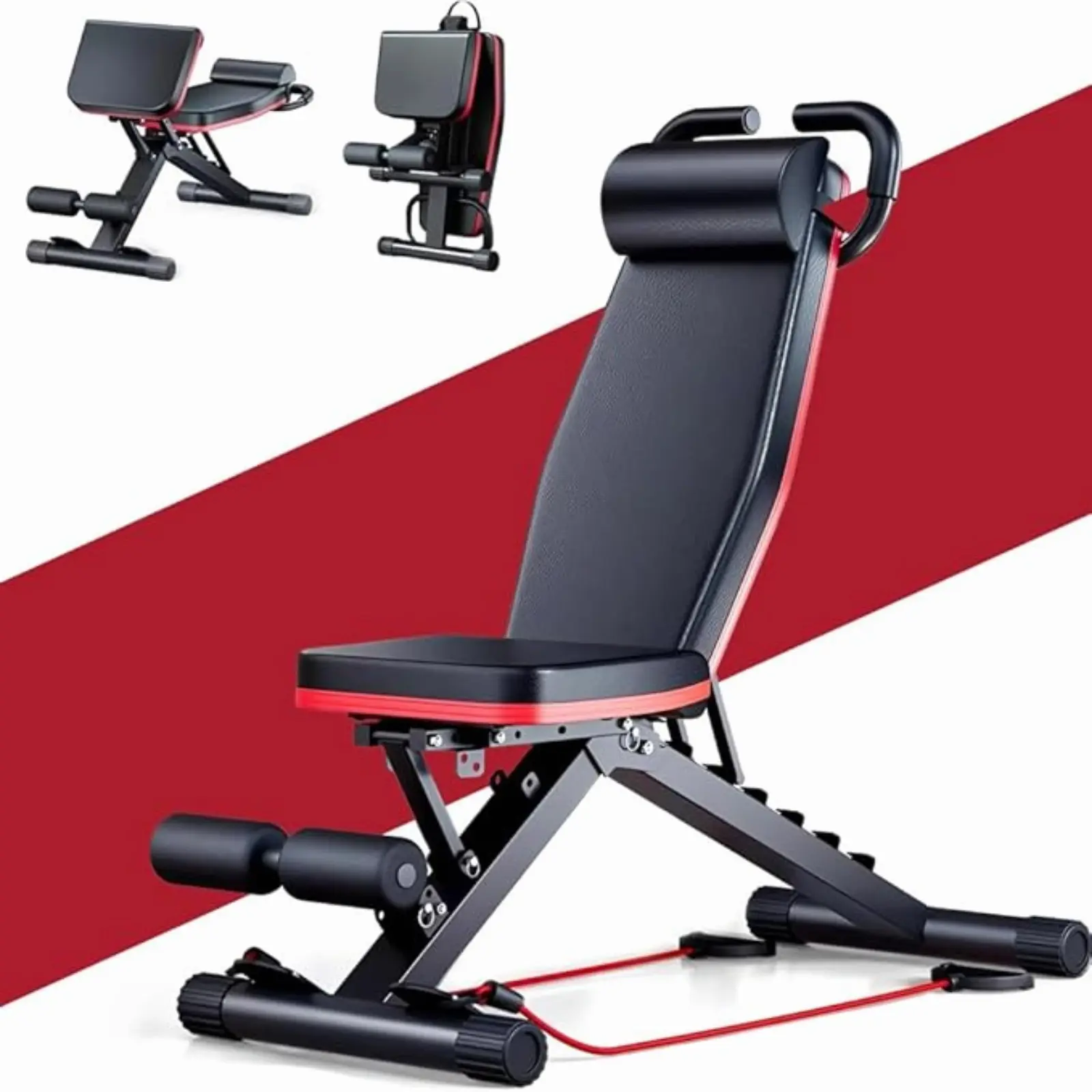 1000Lb Capacity Multi-Functional Folding Fitness Bench - 14-in-1 Adjustable Roman Chair & Dumbbell Stool with Pillow Cushion, Headrest & Drawstring, Sturdy Iron Frame for Home Gym Equipment | Sleek Sports Equipment | Thick Cushioned Comfort