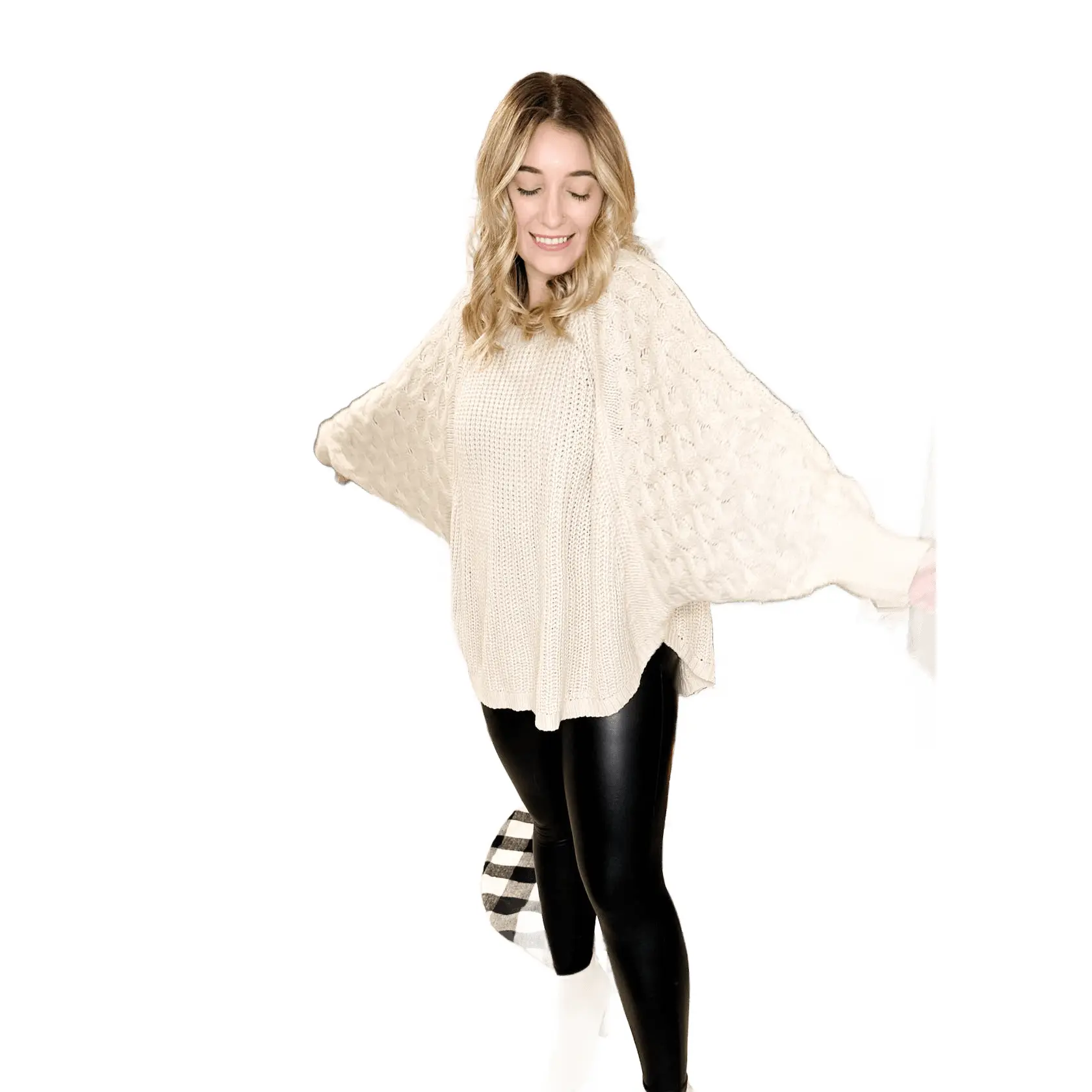 Oatmeal Cable Knit Sleeve Sweater