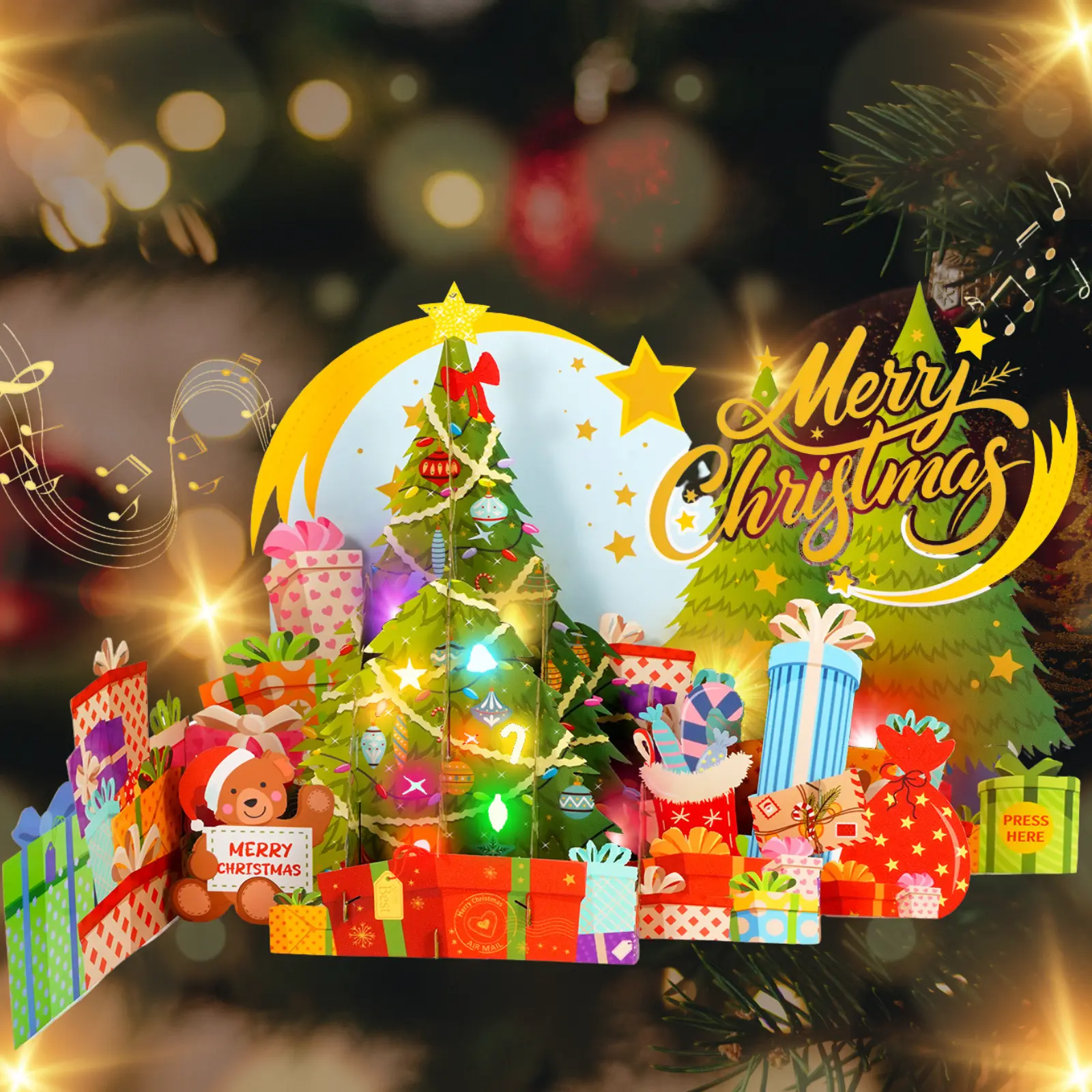 Christmas Cards with Lights and Music 3D Pop-Up Cards Featuring Merry Christmas Song and Vibrant Lights Perfect for Holiday Gifts for All
