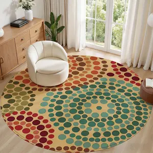 Abstract Dot Round Rug for Living Room, 3Ft Round Washable Rug, Small Circle Kitchen Area Rugs, Non Slip Low Pile Circular Rugs, Soft Round Carpet for Bedroom, Office, Kitchen Entryway, Bathroom, Decorative Rug
