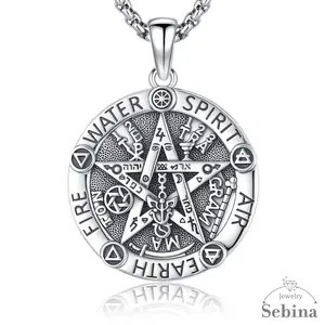 Sebina S925 Tetragrammaton Necklace Tetragrammaton De Plata 925 Pentagram Pentacle Pendant Witchcraft Wiccan Pagan Jewelry Amulet Necklace Gifts for Her Him Men Women