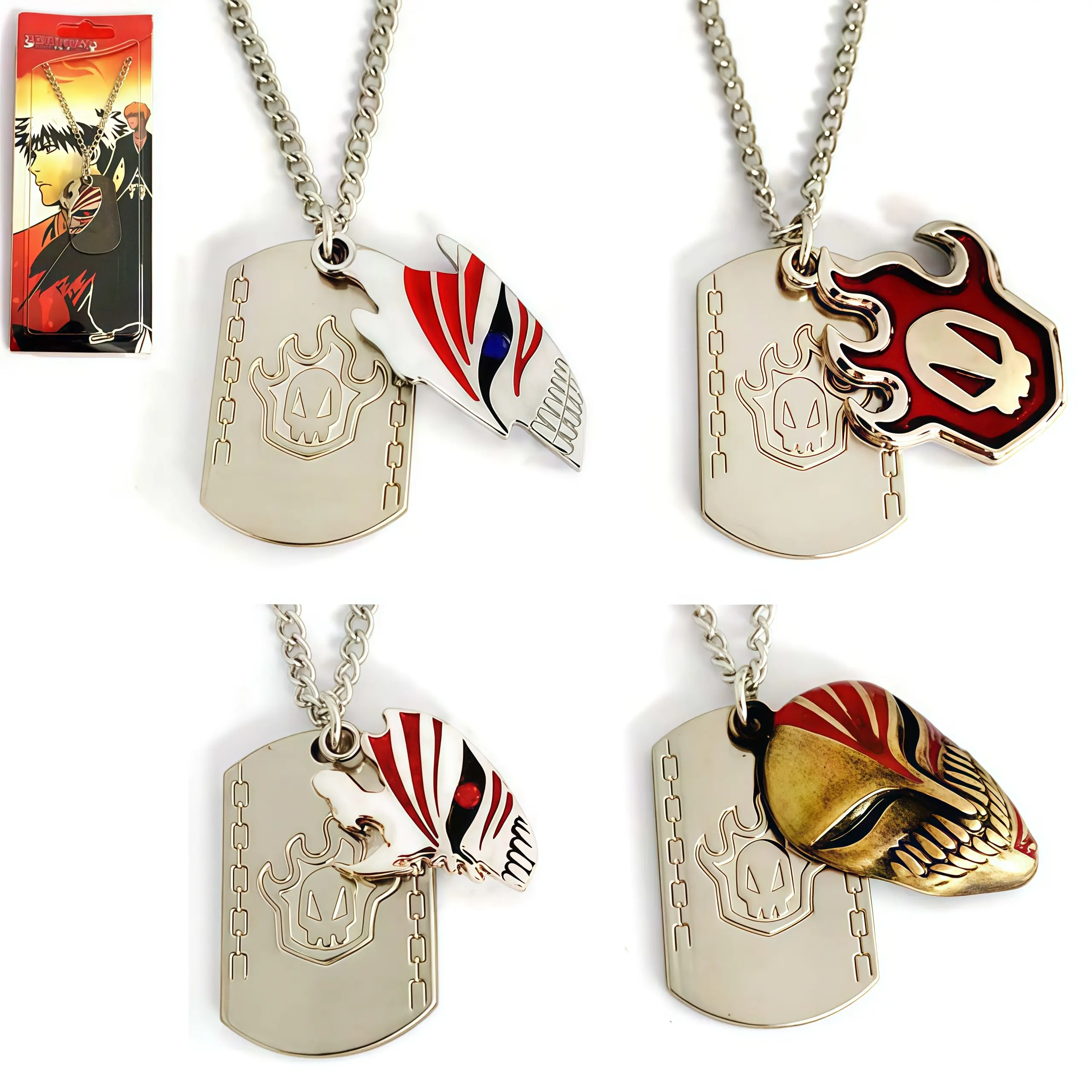 Hollow Mask Pendant Necklace, Anime Street Style 2-Piece Metal Alloy Set with Enamel Paint, Lightweight 16g Unisex Jewelry for Cosplay Party, C