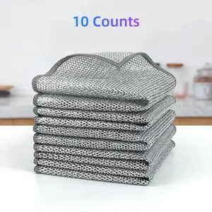 10 Pcs Multi-Purpose Non-Scratch Microfiber Dishwashing Rags, Wet-Dry Kitchen Cleaning Cloths for Sinks, Pans & Dishes, Washable Durable Household Steel Wire Scrubbers (Outdoorfun Compatible), Multi-Purpose Cleaning Cloths, Microfiber Cleaning Cloths
