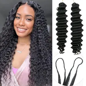 Deep Wave Knotless Pre-Separated Crochet Hair Extensions Human Hair Loose Wave Crochet Hair Natural Black Machine Made Feather Human Hair Extension 22inch 120g