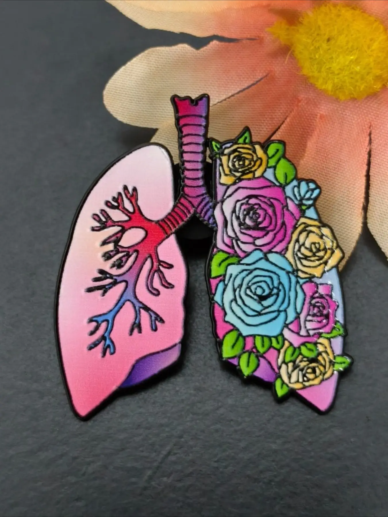 Floral Anatomical Lung Enamel Lapel Pin Colorful Flower Organ Brooch Unique Gift for Nurses, Doctors & Biology Lovers