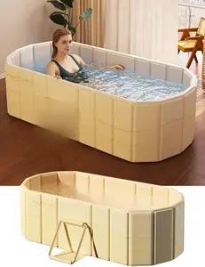 QUEP Portable Foldable Insulated Rectangular Bathtub - 59"Lx22"Wx20"H Modern Design Thick PVC Collapsible Tub for Adults, Hot/Cold Plunge Soaking & SPA Use in Shower Bathrooms