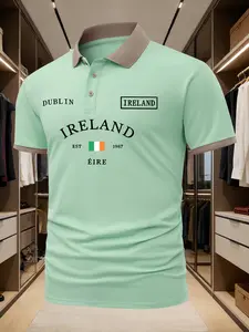 Men's Irish Print Golf Polo Shirt, Golf T Shirts, Casual Slim-Fitting Short Sleeve, Spring & Fall Fashion, Dublin Eire Design