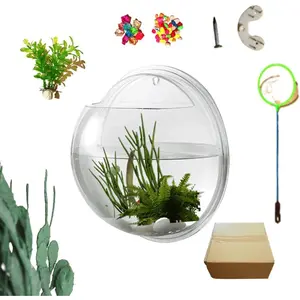 Creative Acrylic Hanging Wall Mounted Fish Tank, Hanging Bowl for Water Plants, Wall Fish Bubble Tank, Hydroponic Air Plant Flower Pot, Mini Aquarium Planter, Home Decor, Fake Plants Nail Stone Etc
