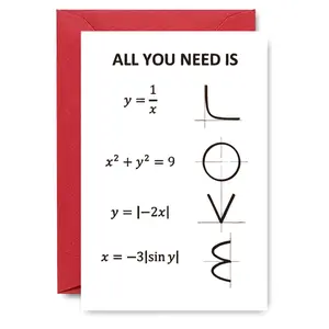 Mathematical Love Card & Envelope Gift for Science Lovers, Nerdy Couples, Math Teachers, Valentine's Day, Anniversary, Unique Equation Puzzle Keepsake with "ALL YOU NEED IS" Formula