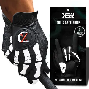 XEIRPRO Skeleton Death Grip Men's Golf Gloves (2 Pack) – 100% AAA Synthetic Tacky Golf Glove - Cool & Funny Golf Gloves for Men