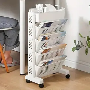 5-layer Bookshelf, 1 Count Movable Desk Side Bookshelf, Book Storage Shelf, Office Study Supplies Storage Rack, Document Storage, Organiser