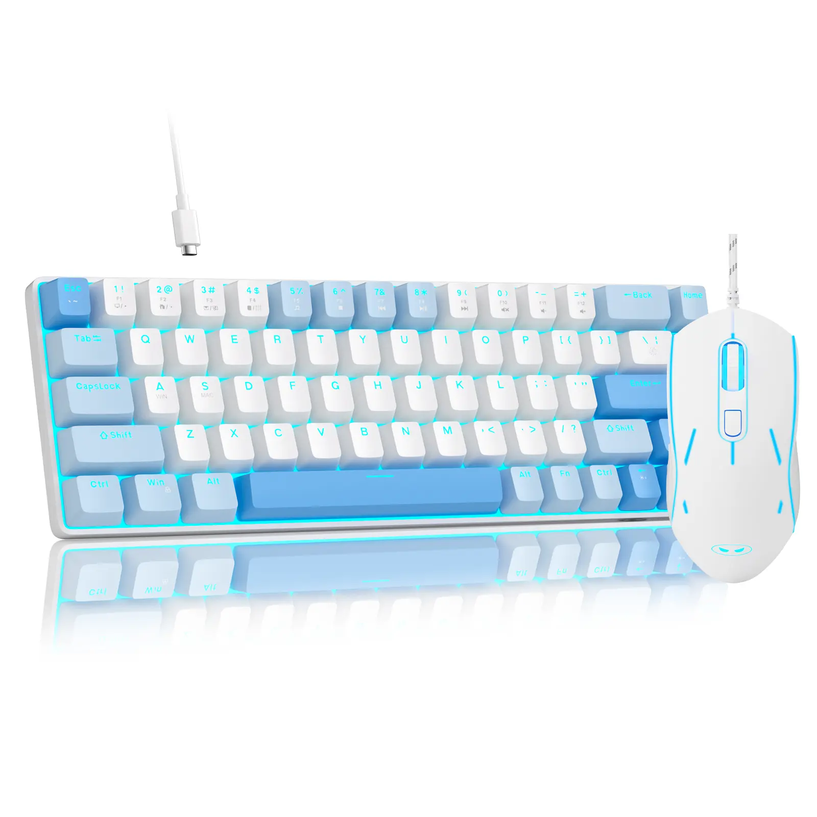 68-Key Wired Mechanical Keyboard & Silent Mouse Combo, 60% Compact RGB Backlit Gaming Keyboard with Red Switches, Full Keys Anti-Ghosting, Ergonomic Detachable Type-C Set for PC Gamers