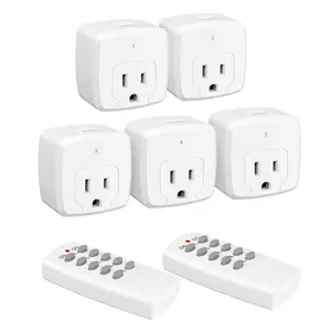 HBN Remote Control Outlet with 100FT RF Signal, Wireless On Off Switch Plug for Household Appliances, Battery Included, 15A/1875W(5 Outlets + 2 Remotes)