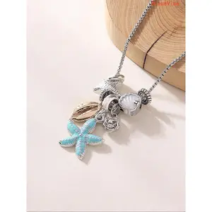 Starfish Shell Mermaid Pendant Necklace Exquisite Chic Trendy Stylish Daily Wear Neck Accessory For Women