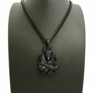 ANUBIS EGYPTIAN GOD JET BLACK PENDANT & 5mm 24" CUBAN CHAIN HIP HOP NECKLACE JEWELRY