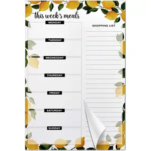 Weekly Meal Planner  Notepad for Fridge with 80g 50 Sheets -Off Shopping Grocery List,6"x9"   Planning Menu Organizer Lemons