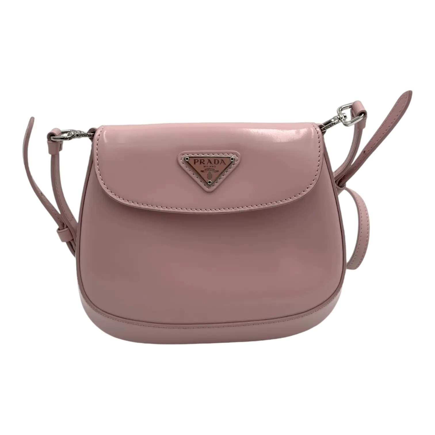 Pre-owned PRADA Leather Shoulder Bags CLEO FLAP SHOULDER BAG MINI SPAZZOLATO PINK