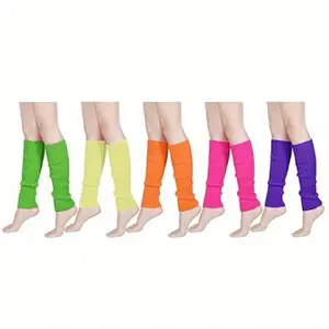 5pcs Women's 80s Neon Leg Warmers - Fluorescent Green, Yellow, Orange, Purple & Rose Red - Ribbed Thigh Warmers Suitable for Party, Sports, Fitness - - Dance & Casual Wear