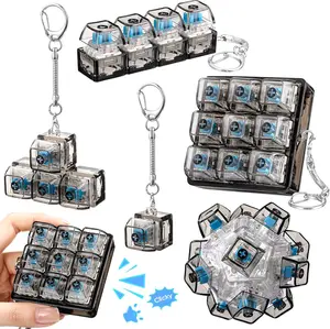 5 Pcs Keyboard Adult Fidget Clicker inKeyboard Fidget Keychain Cube Mechanical Key Button Clicker Stress Relief Gift for Office Home Pass Time