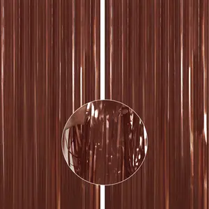 PartyWoo 2-Piece Thick Metallic Brown Foil Fringe Curtain, 3.3x6.6 ft Tinsel Backdrop for Birthday, Wedding Festive Party Supplies, Thickness