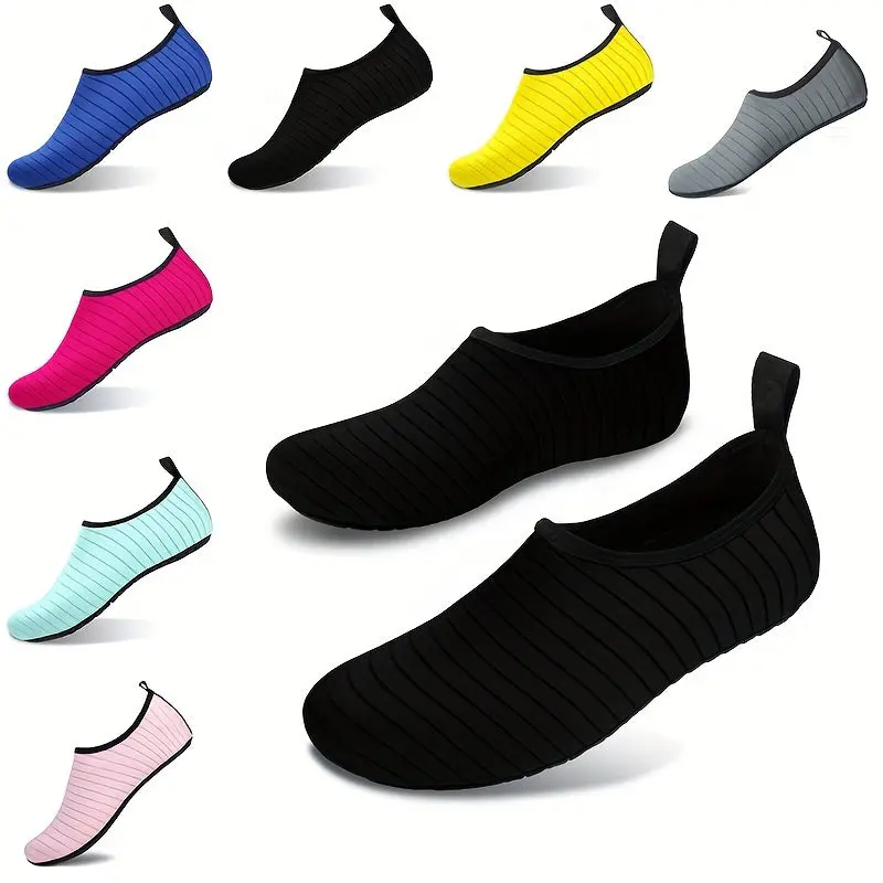 Adult Slip-On Barefoot Water Shoes - Solid Casual Cloth Aqua Socks with Rubber Sole, Quick-Dry, Breathable Water Sports Shoes for Beach, Fitness, Multi-Size Options