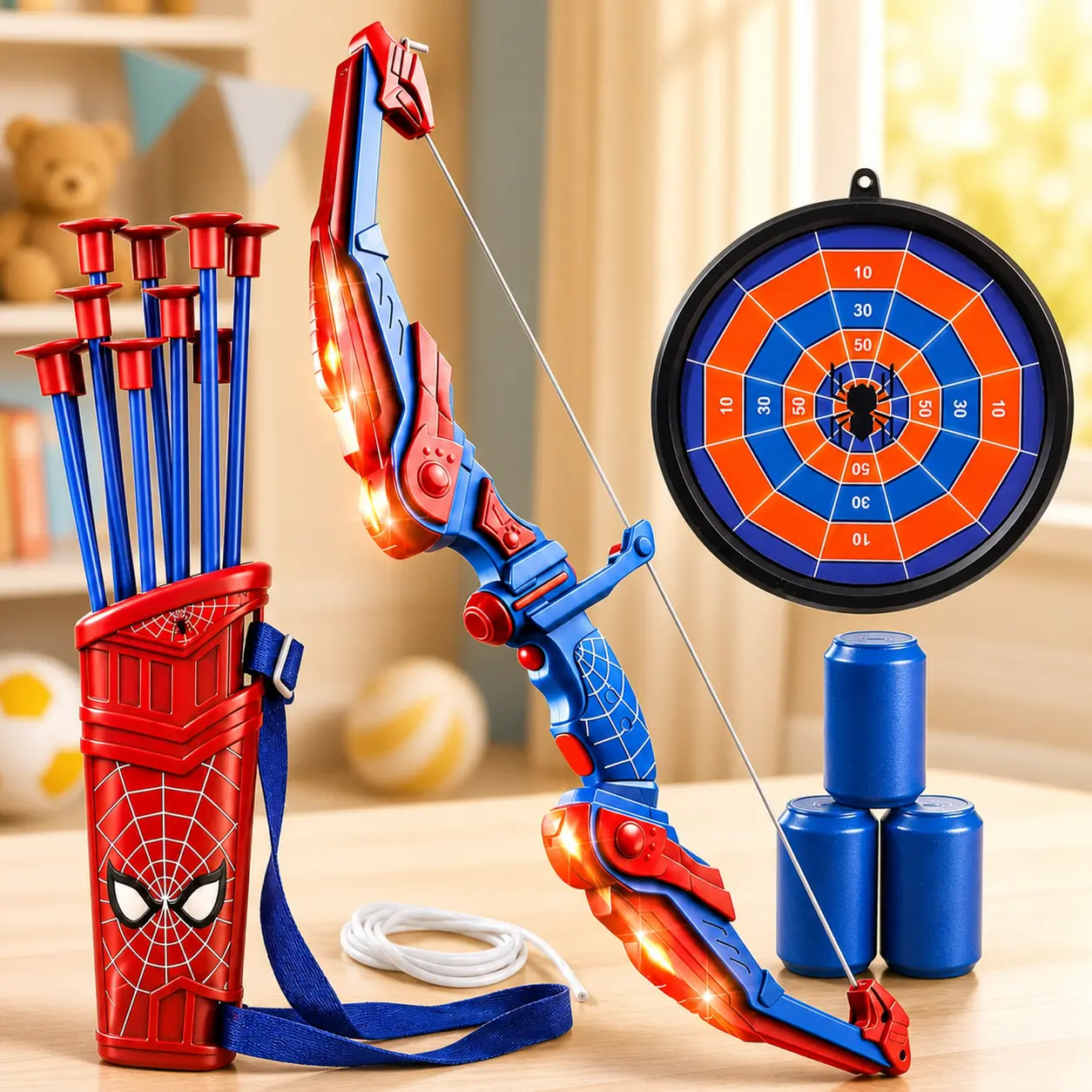 Kids Archery Toy Set with Light Up Bow, Suction Cup Arrows, Practice Board & Carry Quiver, Indoor Outdoor Bow and Arrow Toy Gift for Boys Girls
