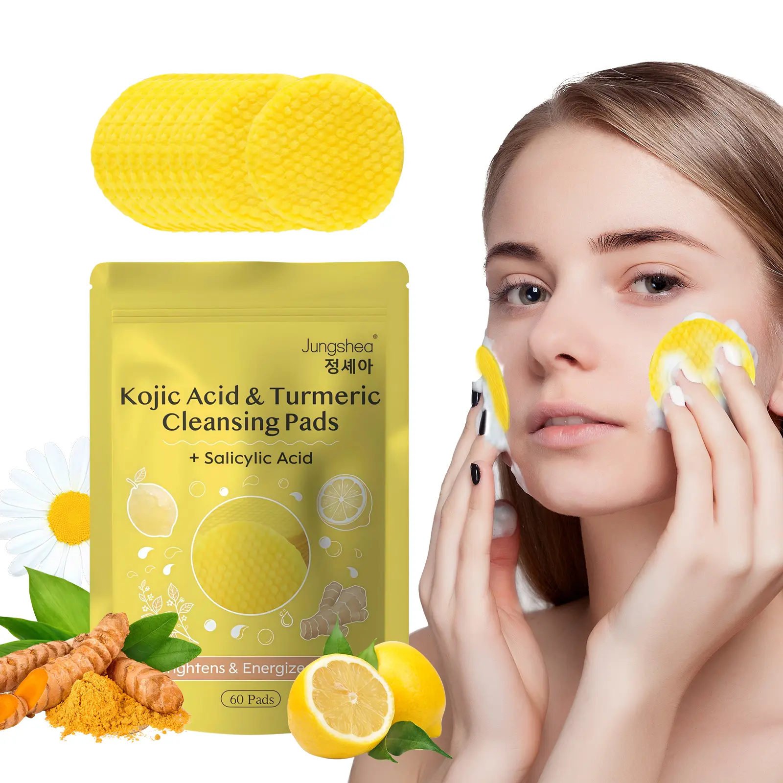 Kojic + Turmeric Blemish Exfoliating Pads - Facial Cleansers, Exfoliator for Face, Dark Spot Fade, Acne Spot Treatment, Soft Turmeric Pad, Deep Clean, Smooth Skin Daily Skincare for Men & Women, Acne Fighting Facial Cleansers, Anti Dark Spot