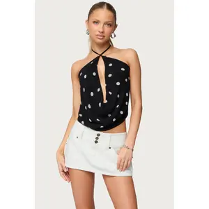 Chiffon Backless Cowl Neck Top