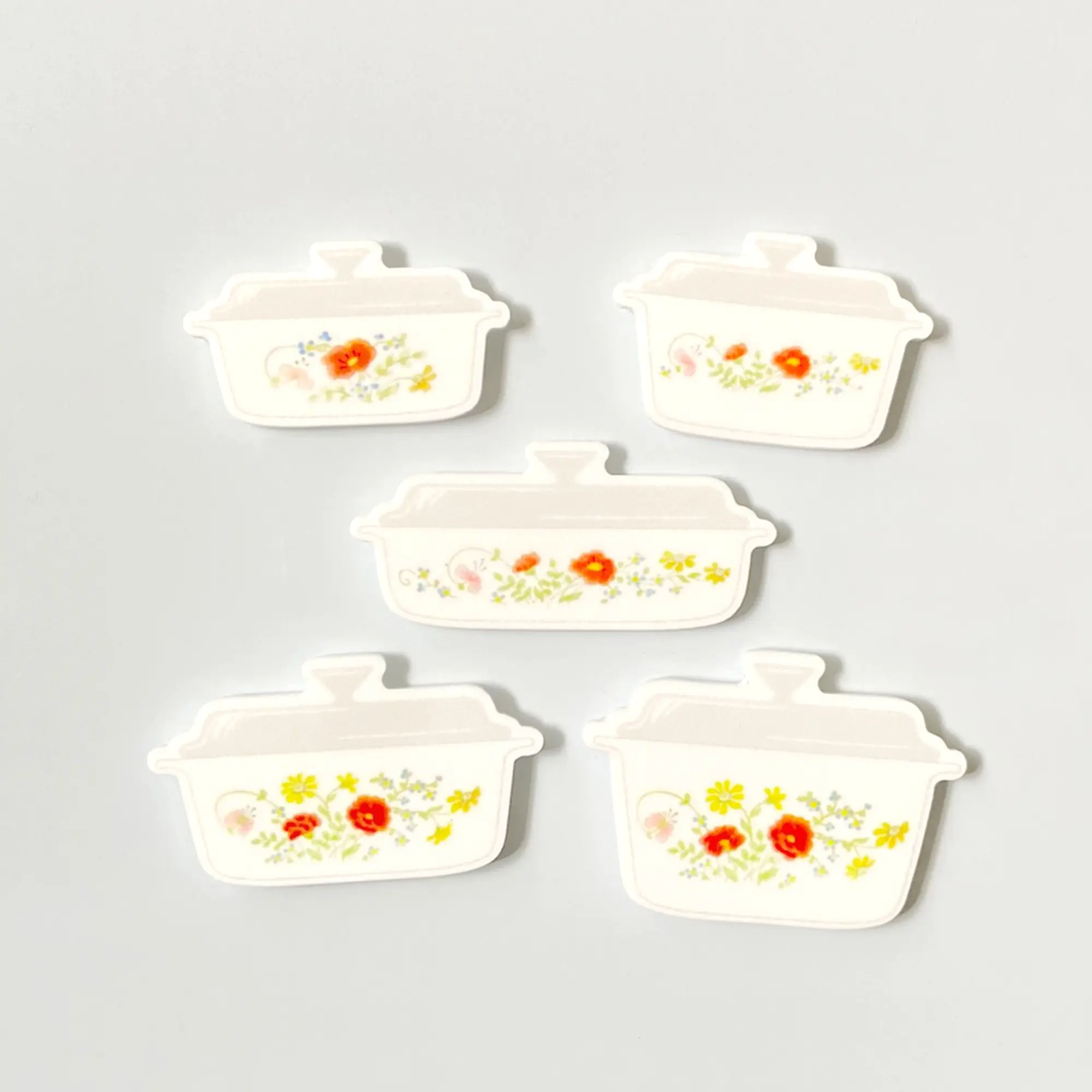 Wildflowers Fridge Magnets, Hand Drawn Vintage Corningware Magnets, Retro Wildflowers Casserole Dishes