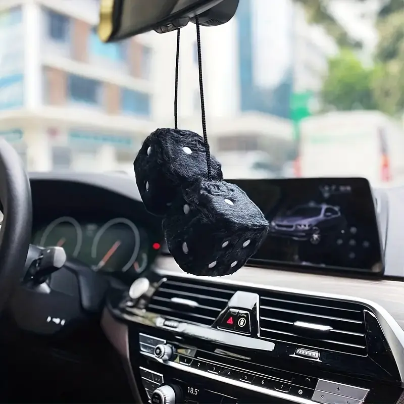 2PCS Long haired hot stamping dice plush stuffed toy cube pendant rearview mirror