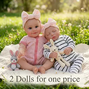 BOGO Reborn Baby Doll Set – Closed & Open Eyes, 20" Realistic Baby Dolls with Soft Body and Hand-Painted Hair, Ideal Birthday, Christmas, New Year Gift for Kids Ages 3+,TiktokShopSpringGlowUp,Greenish
