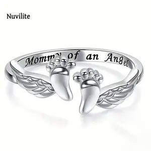 Adjustable Letter & Wing Ring | Personalized Angel Cuff Ring for Daily Wear