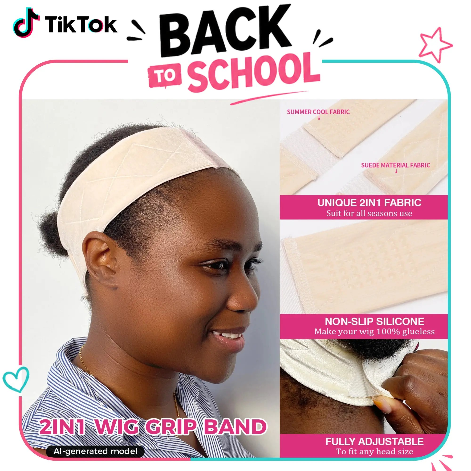 Labhairs 2IN1 Wig Grip Band - Reusable Washable Silicone Anti-Slip Adjustable Wig Headband for All Seasons - Comfortable Breathable & Secure Fit for Wigs - Easy Wear for Newbies sohochic