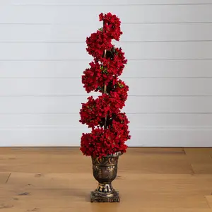 3' Pre-Lit Artificial Christmas Poinsettias and Berries Spiral Topiary Tree with 30 Warm White LED Lights