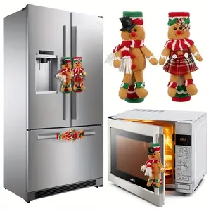 Festive Christmas Gingerbread Man & Woman Refrigerator Handle Covers, 2-Pack Polyester, Classic Holiday Kitchen Decoration, No Power Needed