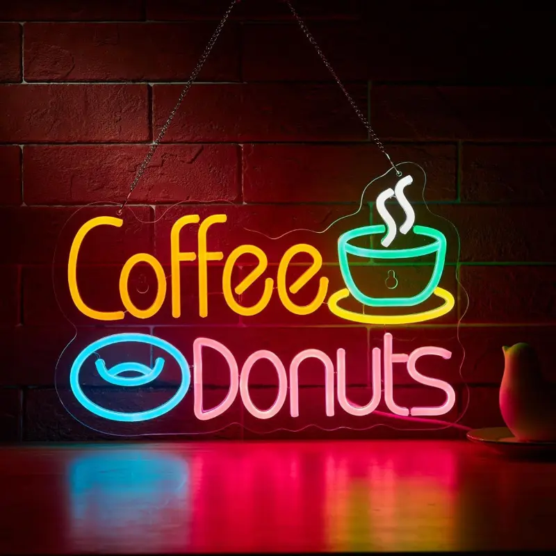 Coffee and Donut Neon Light for Wall Decoration, Dimmable LED Neon Light, USB Powered Neon Art Sign Decoration