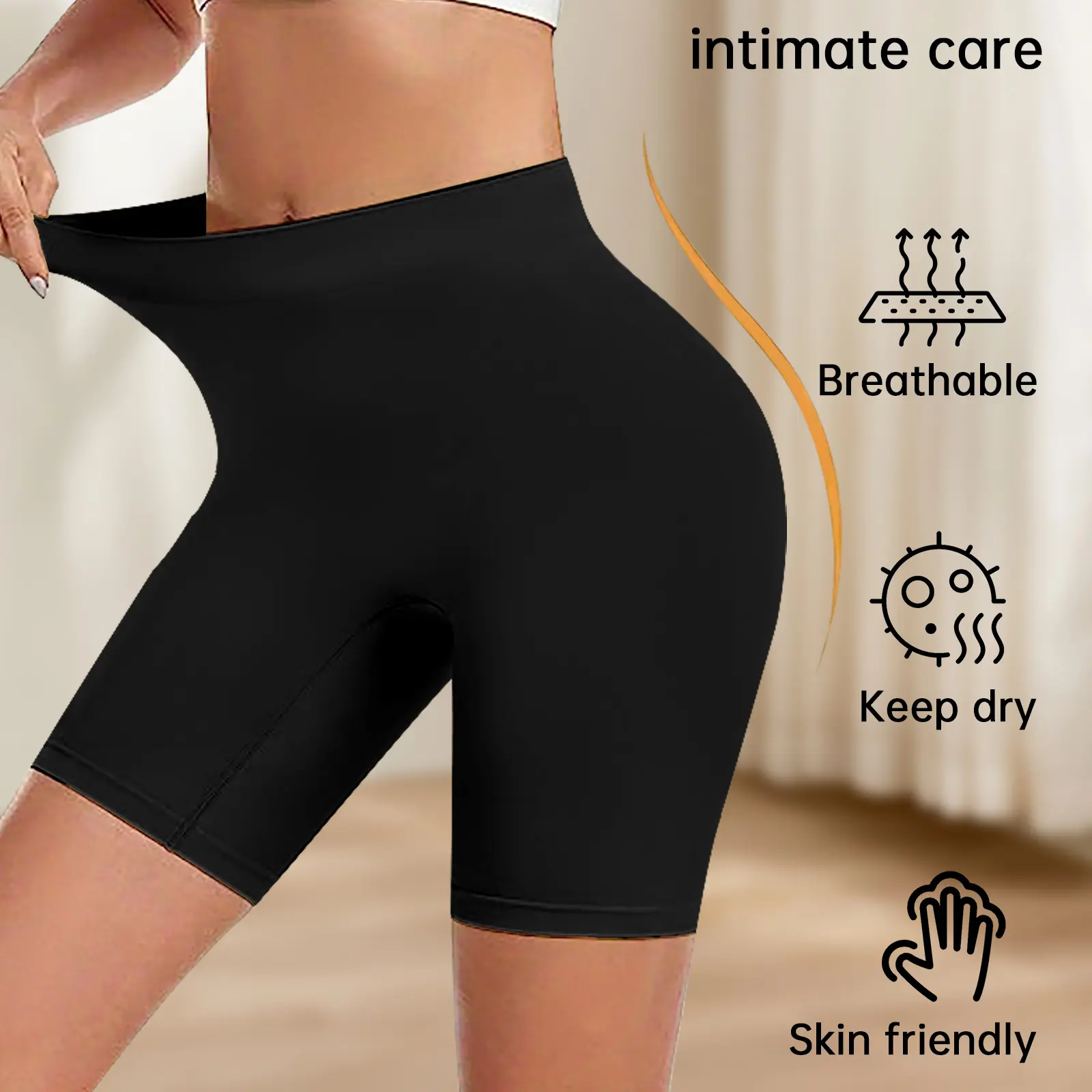 QUASTI    Women's 3-Pack Mid-Rise Anti-Chafe Slip Shorts | 90% Nylon & 10% Spandex, Butt Lifting, MEATIN Logo, No-Roll Waistband, Silky Smooth Under Dress Safety Shorts, Body Positive All-Day Wear