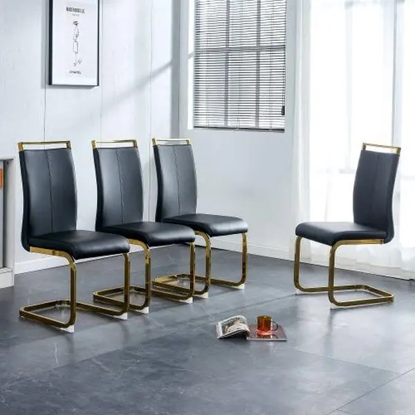 MUUOKY Modern Durable Armless PU Leather (PU Fabric) Dining Chairs, High Back Upholstered Side Chairs with C-Shaped Chrome Metal Tube Legs, Set of 4 (Grey) - Vanity Use, Assembly Required