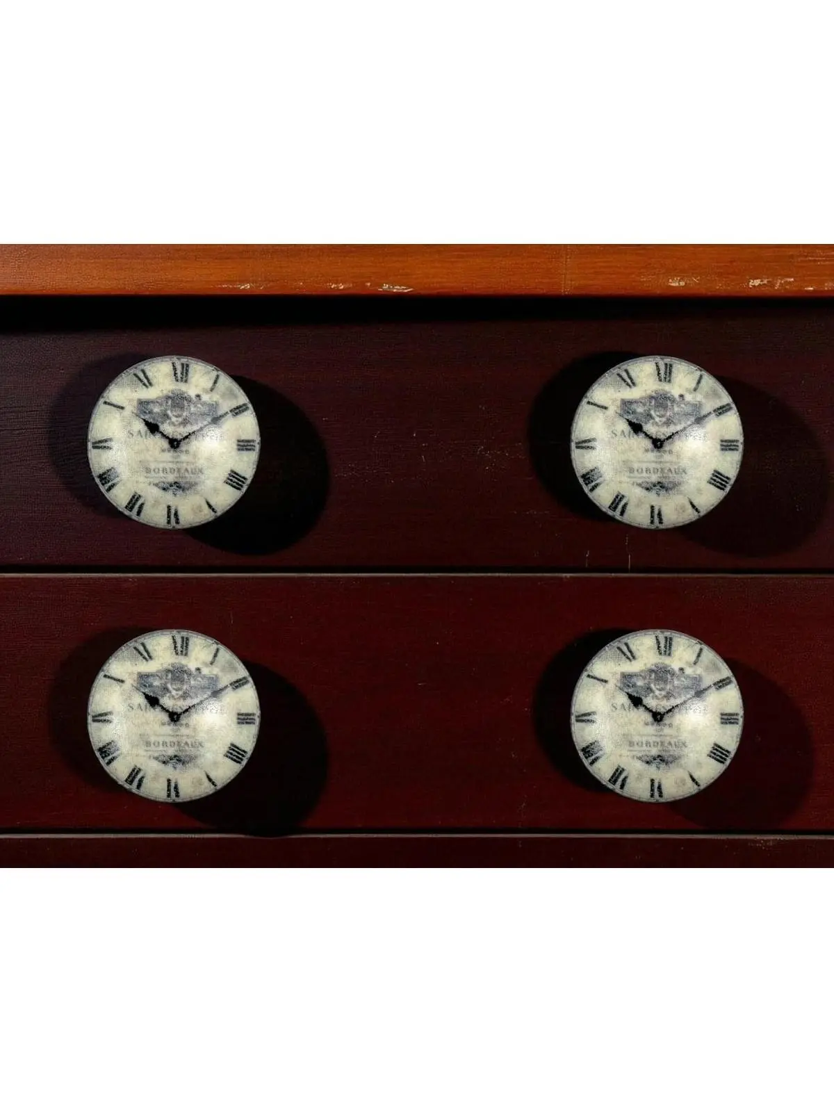 212 MAIN Black & White Distressed Clock Face Ceramic Drawer Pull Knobs - Set of 6, Machine-Made, with Included Mounting Screws