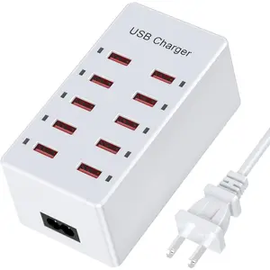 USB Charger 10-Ports  Station for Multiple Devices USB Wall Charger Power Hub Strip  Plug  Dock Block Compatible for  Xs/XR,iPad,iPod, Phones