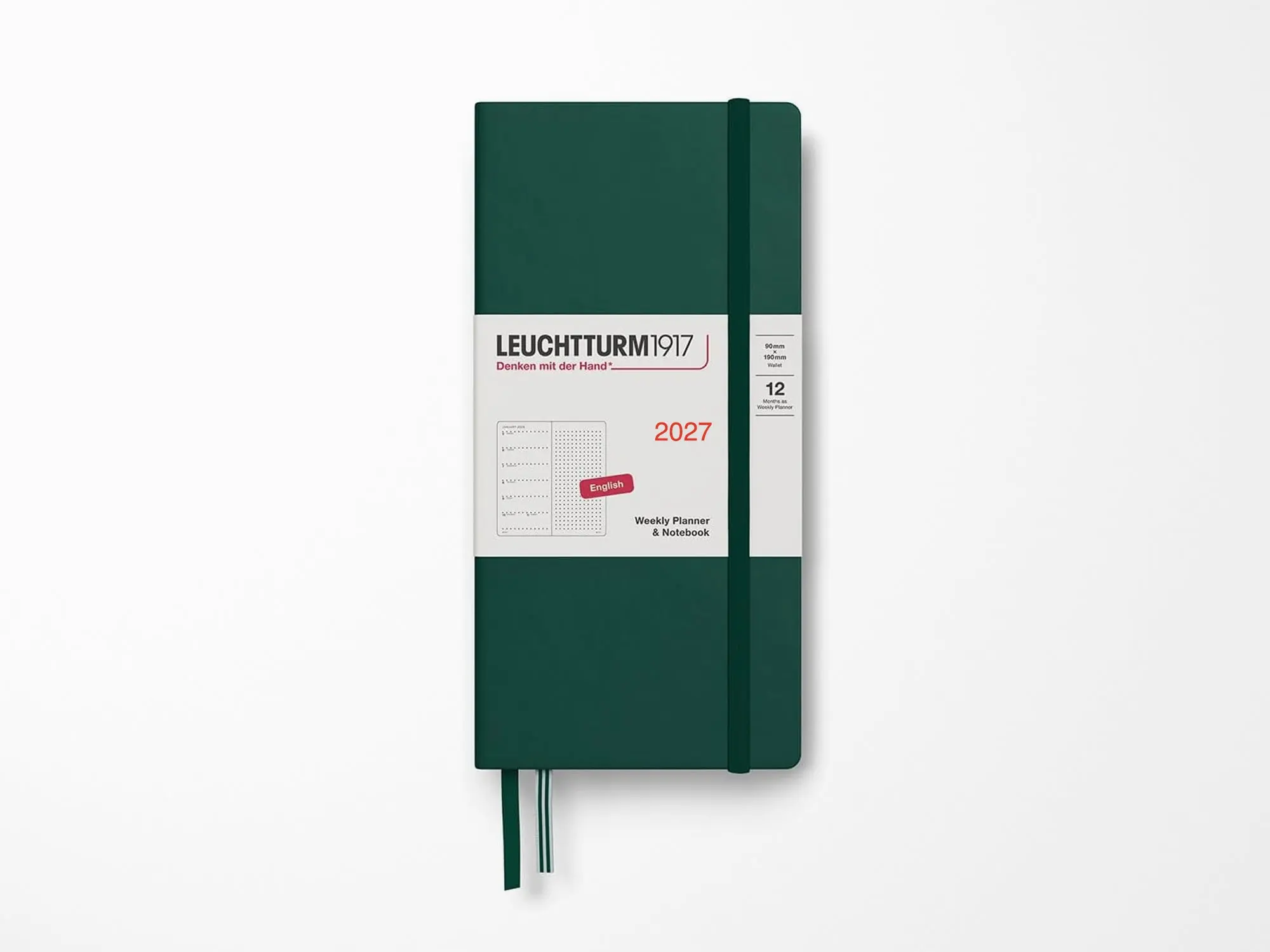 2027 Leuchtturm 1917 Weekly Planner Dotted Wallet - FOREST GREEN